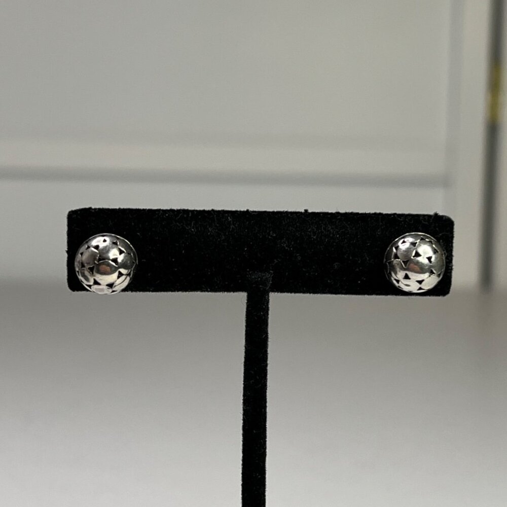 Sterling Silver Faceted Round Stud Earrings With Butterfly Backs - Picture 4 of 10